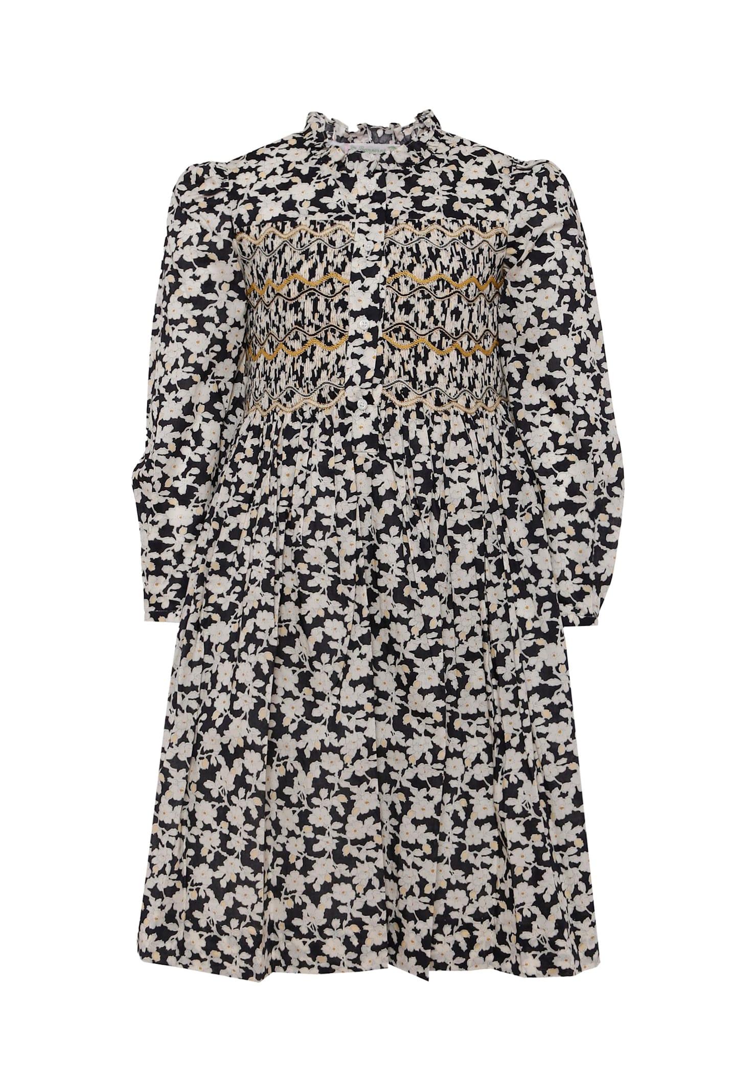 bonpoint black dress for girl with floral print