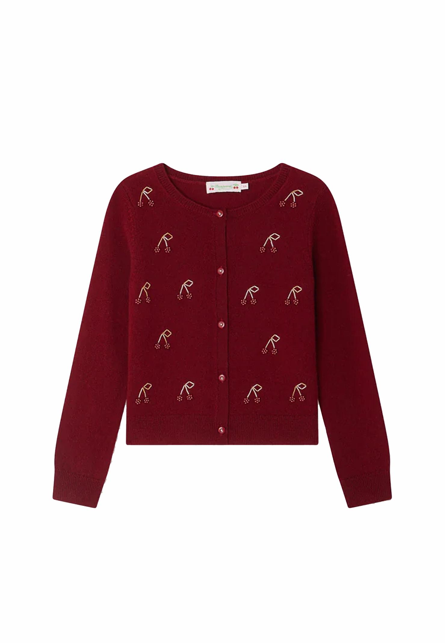bonpoint burgundy cardigan for girl with cherries
