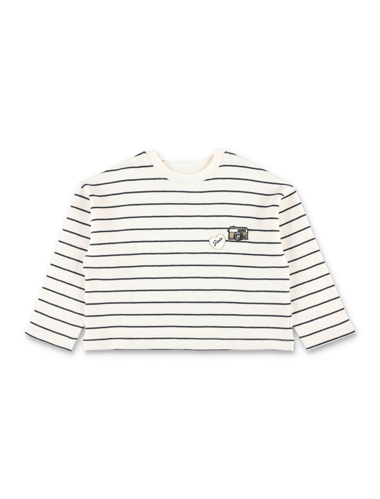 bonpoint gaya girls striped sweatshirt with camera patch