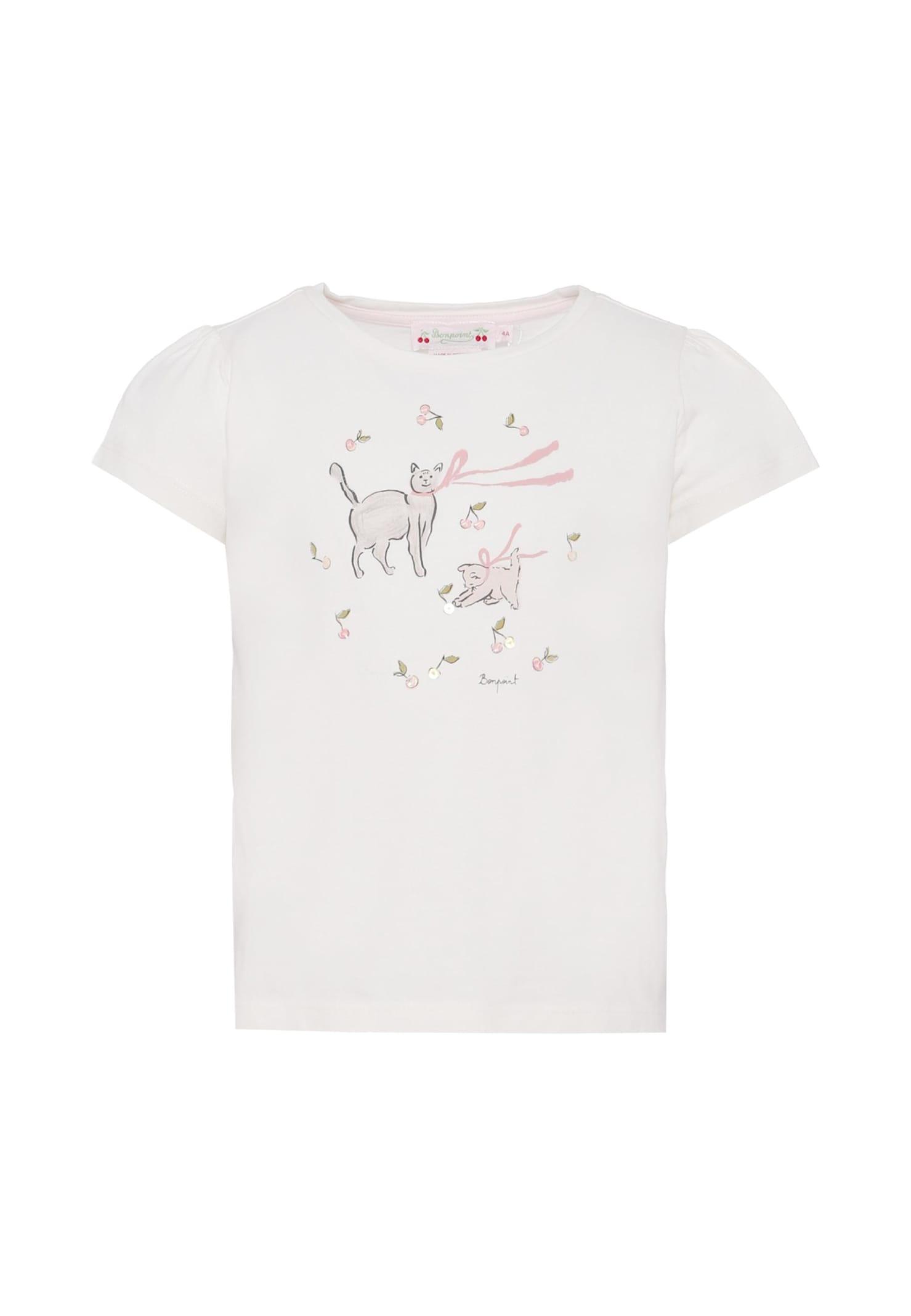bonpoint ivory t-shirt for girl with cherries