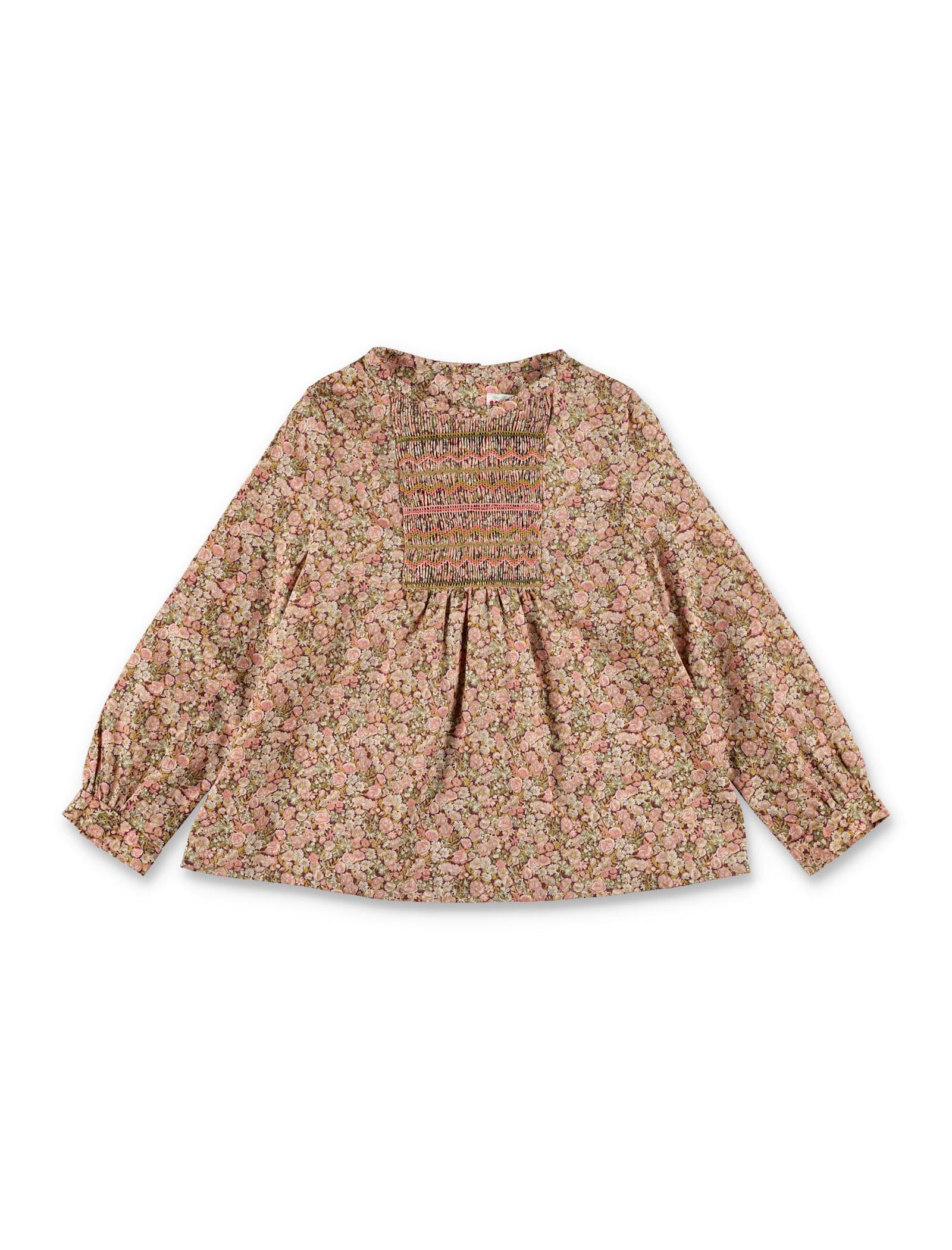 bonpoint juliette floral blouse in liberty cotton with smocked panel