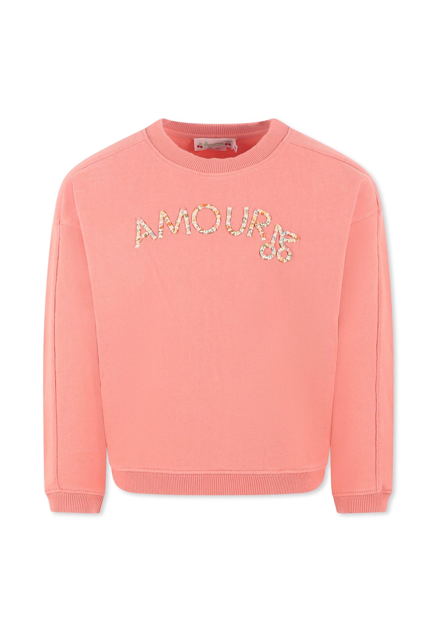 bonpoint pink sweatshirt for girl with writing