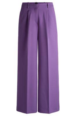 boot-leg trousers in stretch fabric- light purple women's formal pants