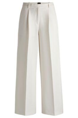 boot-leg trousers in stretch fabric- white women's formal pants