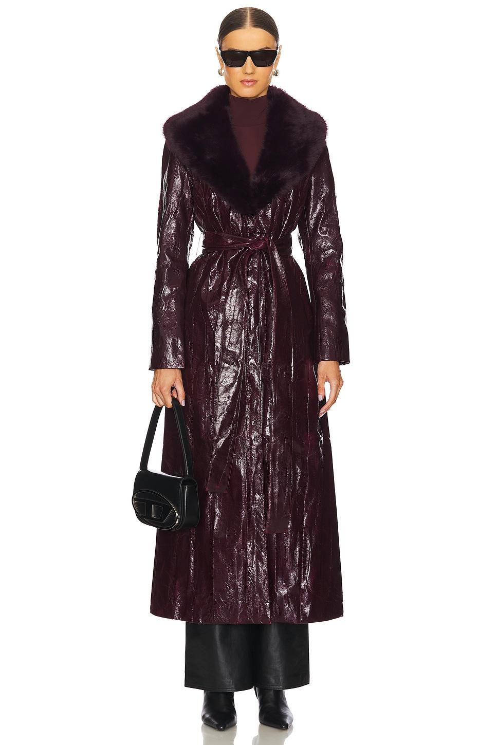 bordeaux faux fur collar coat