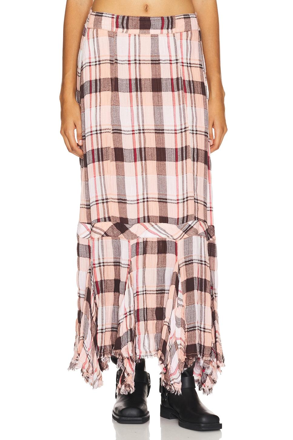 bordeaux plaid maxi skirt