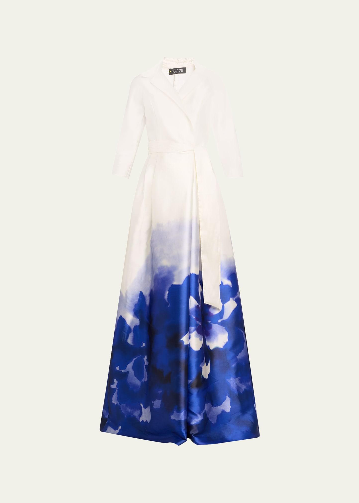 border-print mikado shirt gown