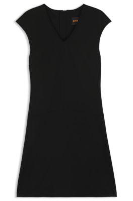 boss a-line dress with stitched-down cutlines - black women's business dresses