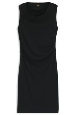 boss asymmetric-neckline dress in a cotton blend - black women's jersey dresses