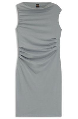 boss asymmetric-neckline dress in a cotton blend - grey women's jersey dresses