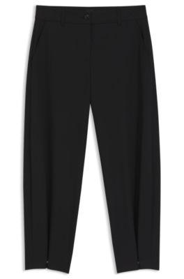 boss barrel-leg trousers in stretch twill - black women's formal pants