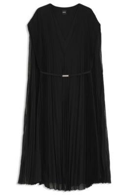 boss belted dress in crinkle chiffon - black women's business dresses