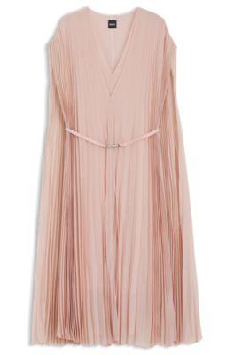 boss belted dress in crinkle chiffon - light pink women's business dresses