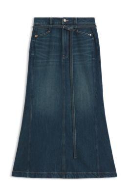 boss blue-denim skirt with flared shape - dark green women's casual skirts