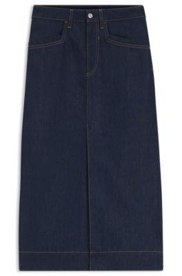 boss blue midi skirt in rigid denim - dark blue women's casual skirts