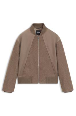 boss bomber jacket in mixed fabrics - brown women's casual jackets