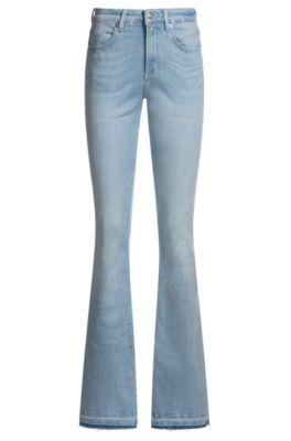 boss bootcut jeans in blue stretch denim with slit hems - blue women's pants