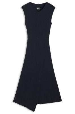 boss bouclé-yarn dress in a slim fit - dark blue women's knitted dresses