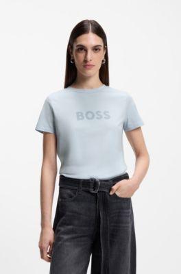 boss contrast-logo t-shirt in cotton jersey - light blue women's t-shirts