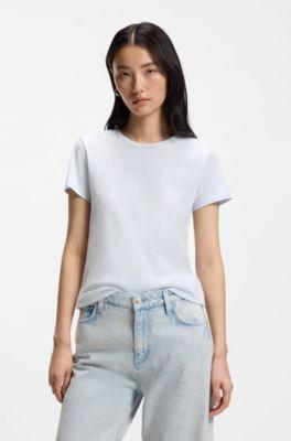boss cotton-jersey slim-fit t-shirt with double b monogram - light blue women's t-shirts