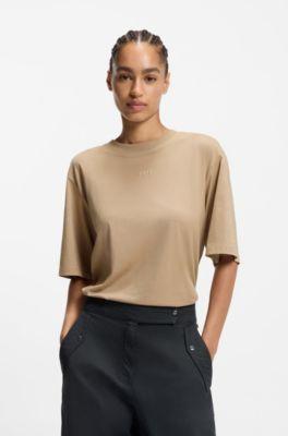 boss cotton-jersey t-shirt with puff-print logo - brown women's t-shirts