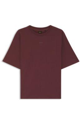 boss cotton-jersey t-shirt with puff-print logo - dark brown women's t-shirts