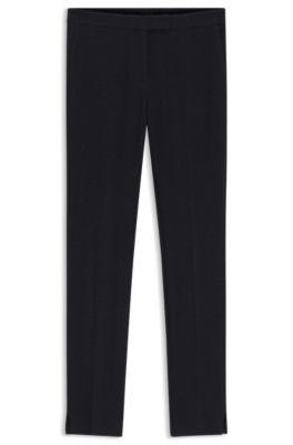 boss crease-resistant slim-fit trousers in herringbone jersey - dark blue women's formal pants
