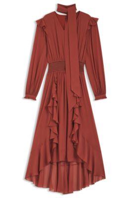 boss crepe-georgette dress with detachable scarf - dark red women's midi dresses