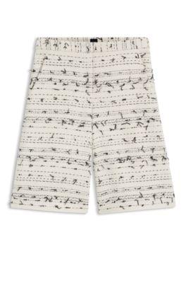 boss cropped relaxed-fit trousers in striped cotton-blend tweed - patterned women's shorts