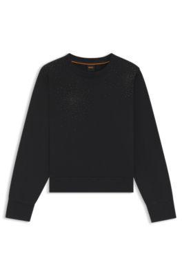 boss crystal-artwork sweatshirt in cotton terry - black women's sweatshirts
