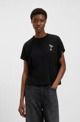 boss crystal-artwork t-shirt in cotton jersey - black women's t-shirts