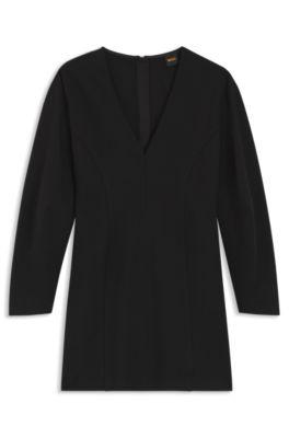 boss cutline-detail dress with v neck - black women's business dresses