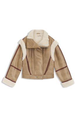 boss detachable-sleeve jacket in faux shearling - brown women's all clothing