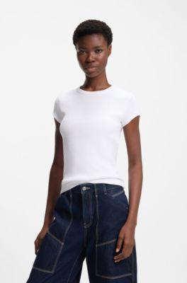 boss embroidered-logo slim-fit t-shirt in stretch cotton - white women's t-shirts