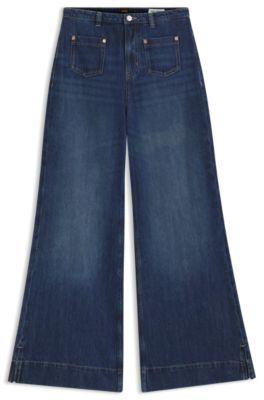 boss flared-fit jeans in blue denim - dark blue women's pants
