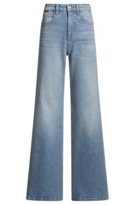 boss flared-leg jeans in blue comfort-stretch denim - light blue women's pants