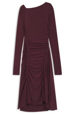 boss gathered-detail dress in matte jersey - dark purple women's jersey dresses