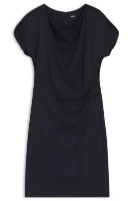 boss gathered-detail dress with drape neckline - dark blue women's business dresses