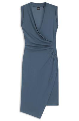boss gathered-detail dress with wrap front - light blue women's jersey dresses