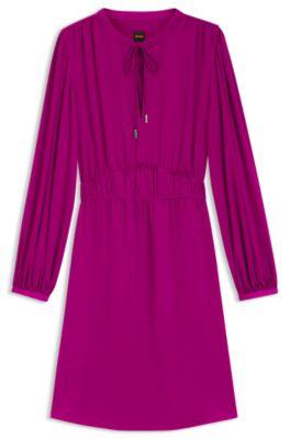 boss gathered-detail mini dress in crinkle satin - dark pink women's business dresses