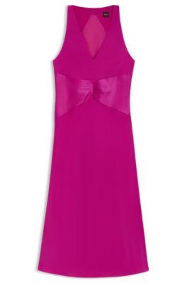 boss gathered-front dress in crinkle satin - dark pink women's business dresses