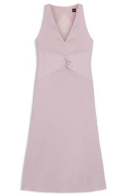 boss gathered-front dress in crinkle satin - light purple women's business dresses