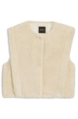 boss gilet in plush teddy - light beige women's jackets and coats