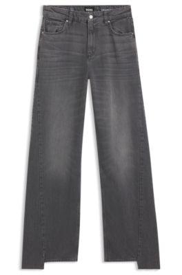 boss grey boyfriend-fit jeans in rigid denim - grey women's pants