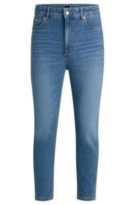 boss high-waisted cropped jeans in blue comfort-stretch denim - blue women's pants