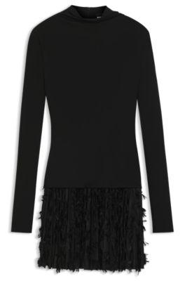 boss jersey dress with feathered plissé pleats - black women's jersey dresses