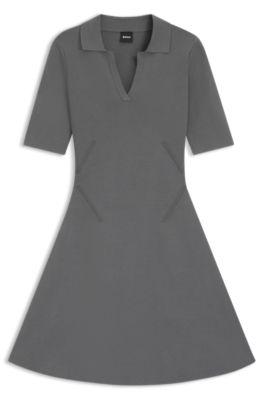 boss knitted dress with skipper collar - dark grey women's knitted dresses