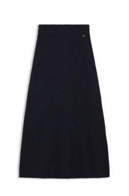 boss knitted skirt with logo charm - dark blue women's casual skirts