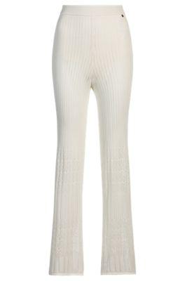 boss knitted trousers in stretch fabric with mixed structures - white women's pants