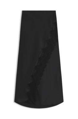 boss lace-trim maxi skirt with wrap front - black women's midi skirts